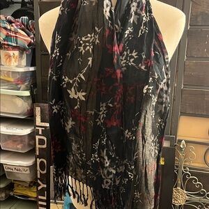 Floral Black and Red Scarf